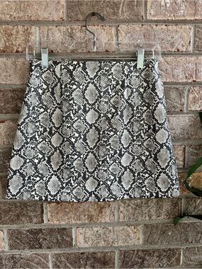 Vegan Leather Snake Print Mini Skirt - Black & White